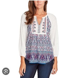 Vintage America Women‎ Large Peasant Pine V Neck Top Blouse Shirt Floral